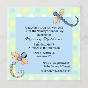 Dragonflies Whimsical Baby Boy Shower Invitation