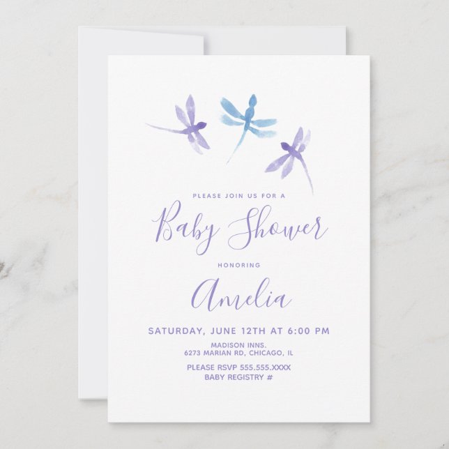 Dragonfly Aquarelle  Fête de Naissance Violet Bleu (Devant)