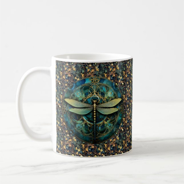 Dragonfly Art nouveau sur Ivy Coffee Mug (Gauche)