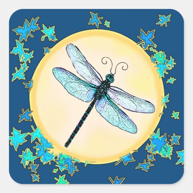Dragonfly bleu avec Stickers Feuille (Devant)