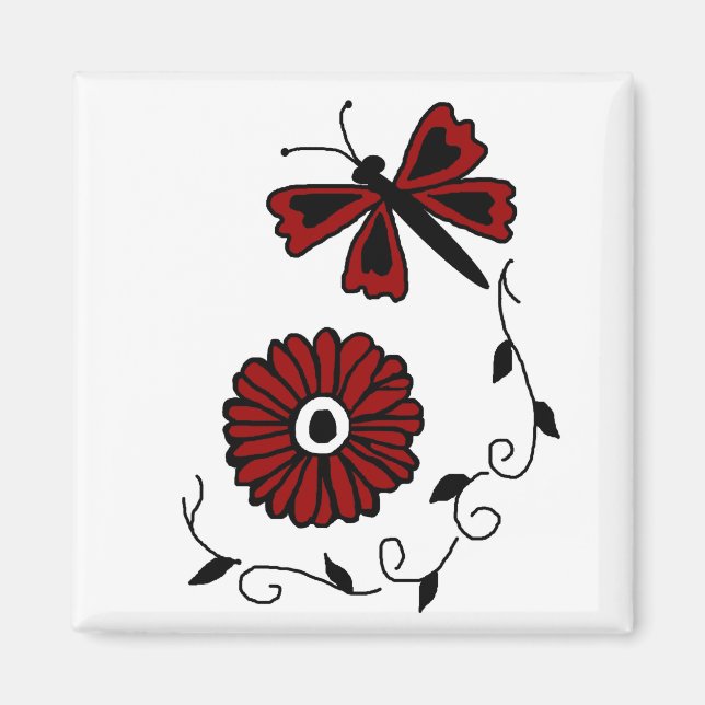 Dragonfly et aimant de fleur rouge (Devant)