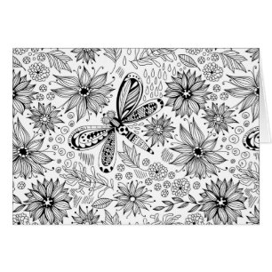 Dragonfly et doodle de fleurs