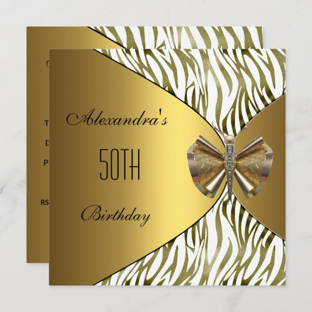 Dragonfly Gold Jewel 50th Birthday Invitation (Devant / Derrière)
