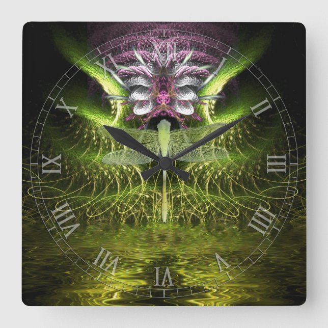 Dragonfly Magic Fractal Art Wall Horloge (Recto)