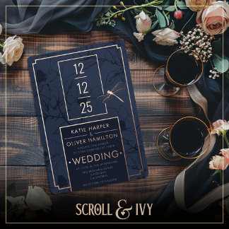 Dragonfly & Moderne Blue Floral Foil Invitation