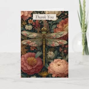 Dragonfly & Pink Flowers Carte de remerciements