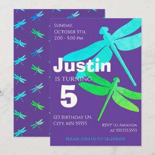 Dragonfly Purple Boy 5e Anniversaire Invitation