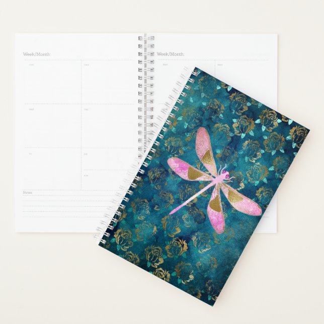 Dragonfly rose Gold sur Turquoise Floral Arrière - (Devant avec enveloppe)