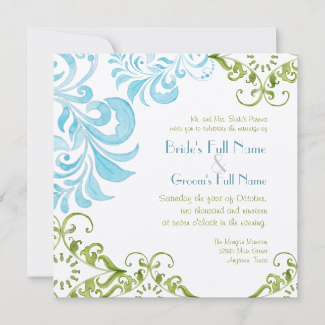 Dragonfly Swirls Scroll Chic Floral Invitation mod (Devant)