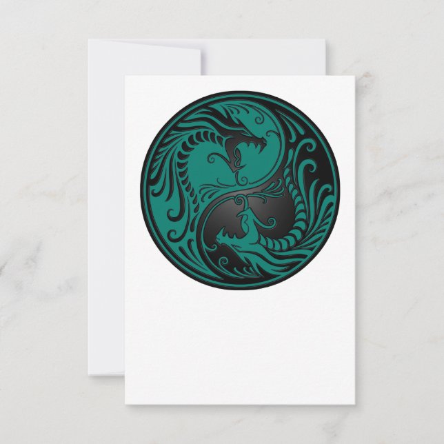 Dragons turquoises de Yin Yang en bleu et noir (Devant)