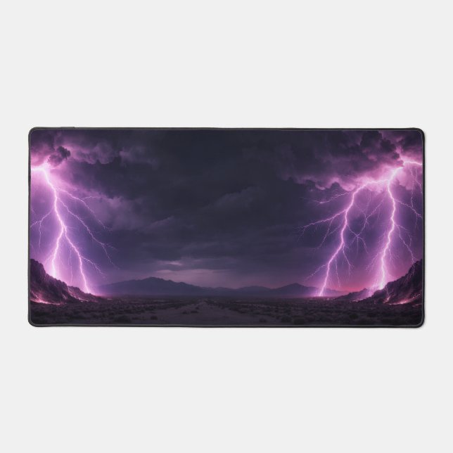 Dramatic Lightning Storm Desert Horizon Desk Mat (Recto)