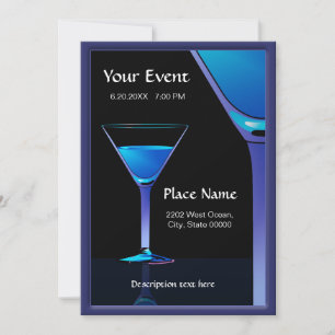 Dramatique Blue Martini Cocktails Invitation