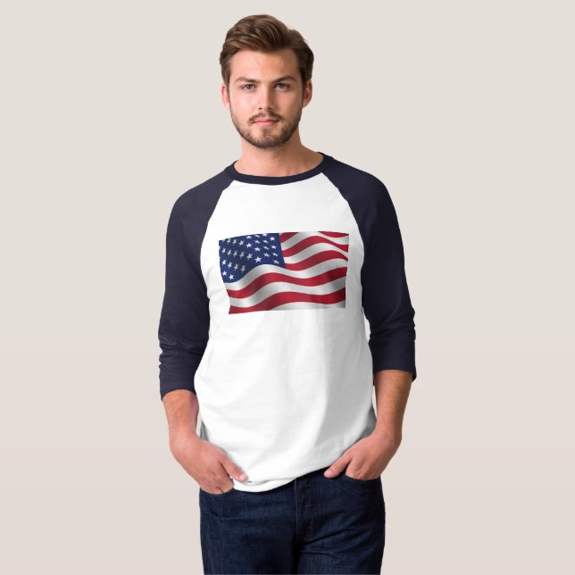 Drapeau américain à manches Raglan T-Shirt (Devant entier)