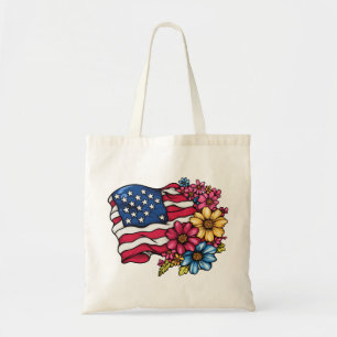 Drapeau américain avec fleurs Sac fourre-tout patr