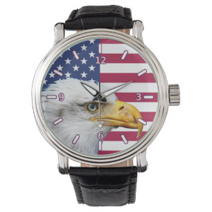 Drapeau Américain Avec Montre En Cuir Aigle