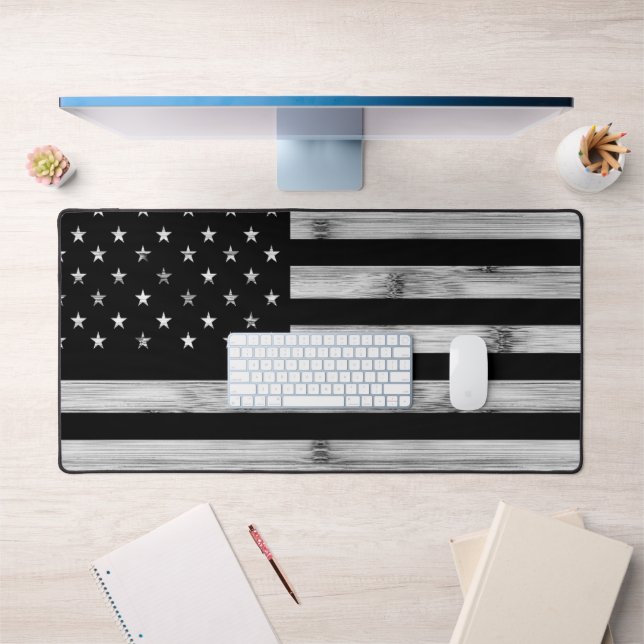 Drapeau américain Bois rustique Noir Blanc Patriot (Bureau 1)