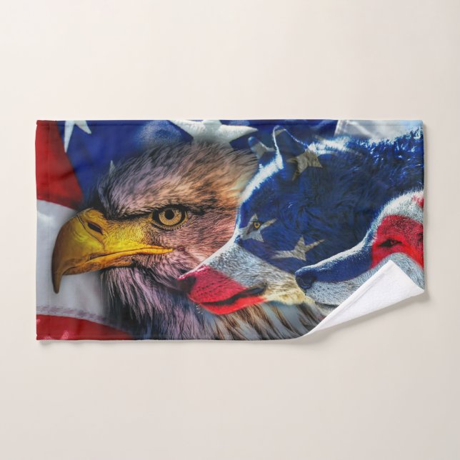 Drapeau américain de loup d'aigle chauve Patriotiq (Serviette à main)