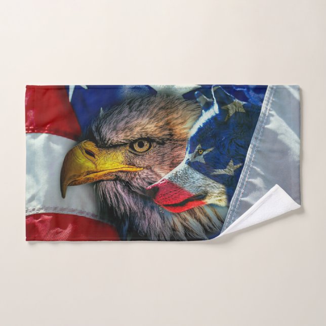 Drapeau américain du loup d'aigle chauve (Serviette à main)