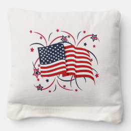 Drapeau américain et feux d'artifice