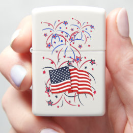 Drapeau américain et feux d'artifice