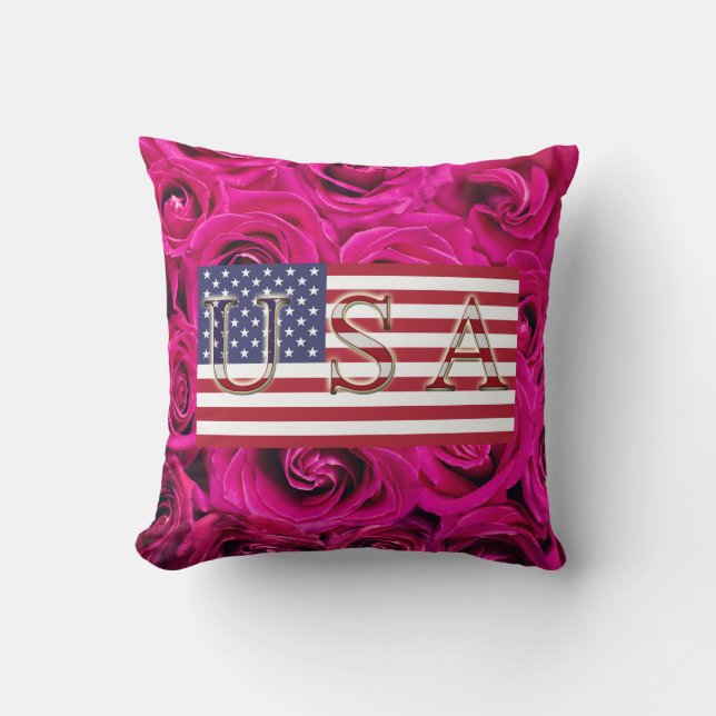 Drapeau américain et oreiller à lancer Rose (Recto)