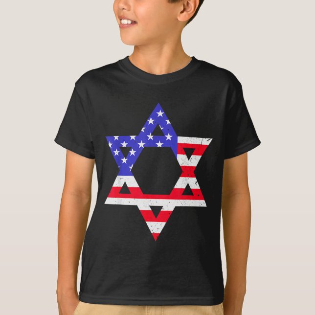 Drapeau Américain Étoile De David T-Shirt Hanukkah (Devant)
