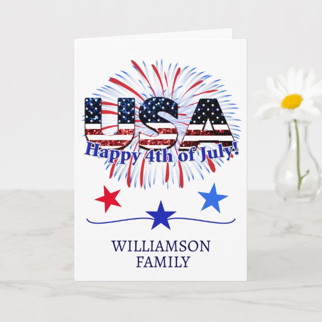 Drapeau américain feux d'artifice 4 juillet carte  (Petite plante)