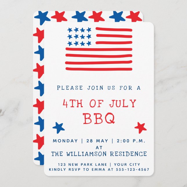 Drapeau américain | Invitation 4 juillet BBQ (Devant / Derrière)