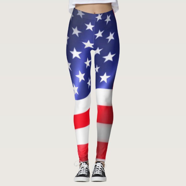 Drapeau américain Leggings Rouge Blanc et Bleu (Devant)