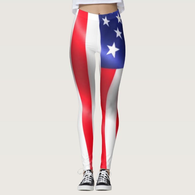 Drapeau américain Leggings Rouge Blanc et Bleu (Devant)