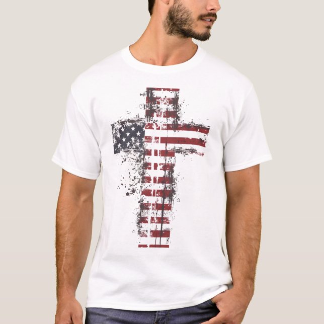 Drapeau américain patriotique croix T-shirt (Devant)