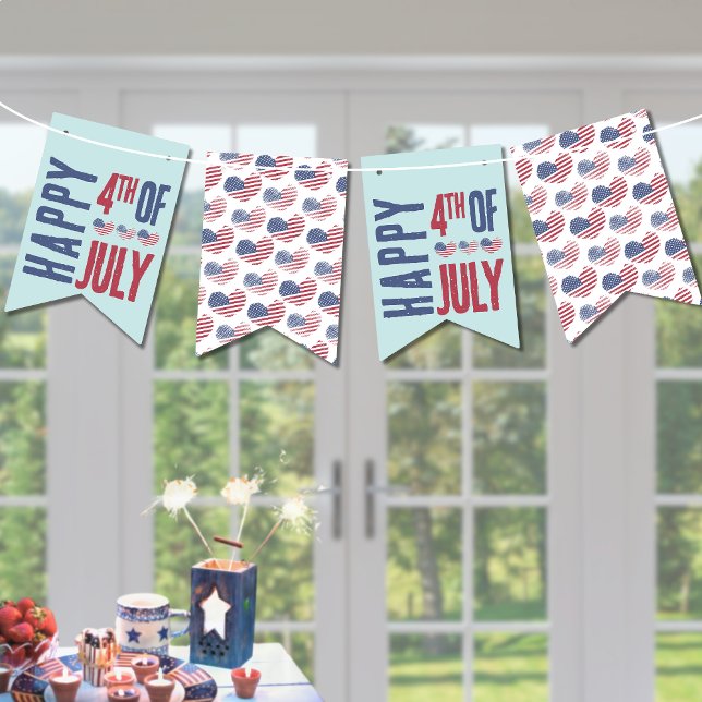 Drapeau américain patriotique rouge blanc bleu 4 j (Cute Patriotic United States Heart 4th Of July Bunting Flags)