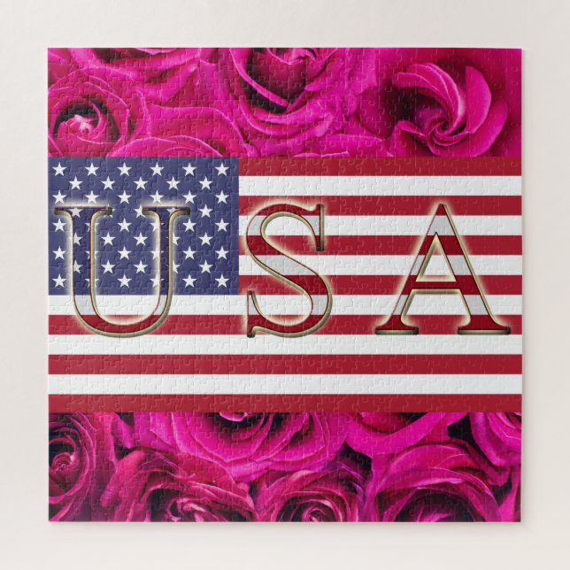 Drapeau américain & Puzzle Rose (Vertical)