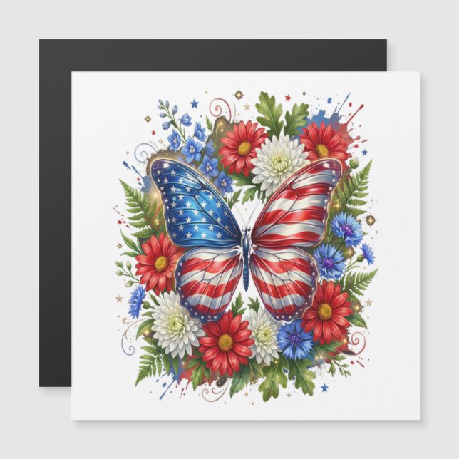 Drapeau Américain Rouge Blanc Bleu Papillon Floral (Devant / Derrière)