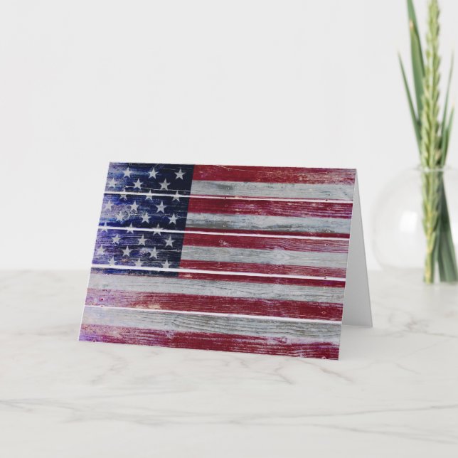 Drapeau américain sur bois désossé, carte blanche (Devant)