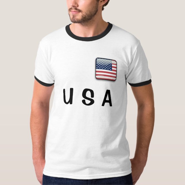 Drapeau américain T-Shirt simple doigt masculin (Devant)