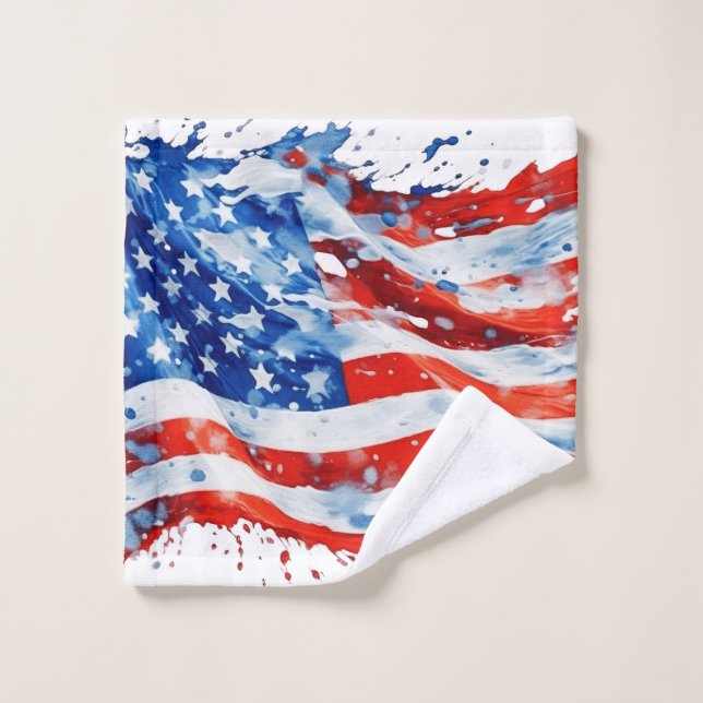 Drapeau américain USA Aquarelle 4 juillet (Gant de toilette)