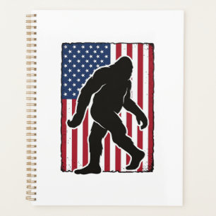 Drapeau américain vintage silhouette Bigfoot vecte