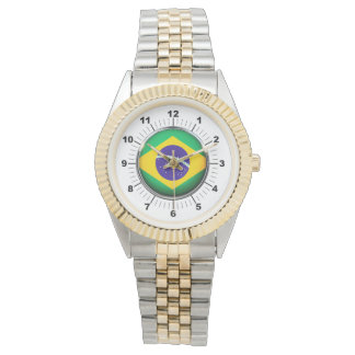 Drapeau brésilien mâle montre bracelet à deux tons