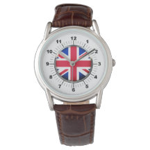 Drapeau britannique classique Montre en cuir Brown