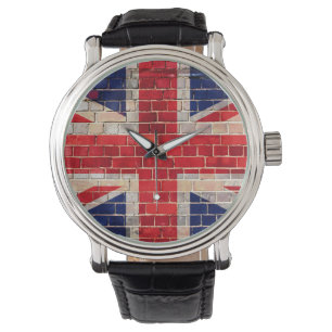 Drapeau britannique sur une montre murale en briqu