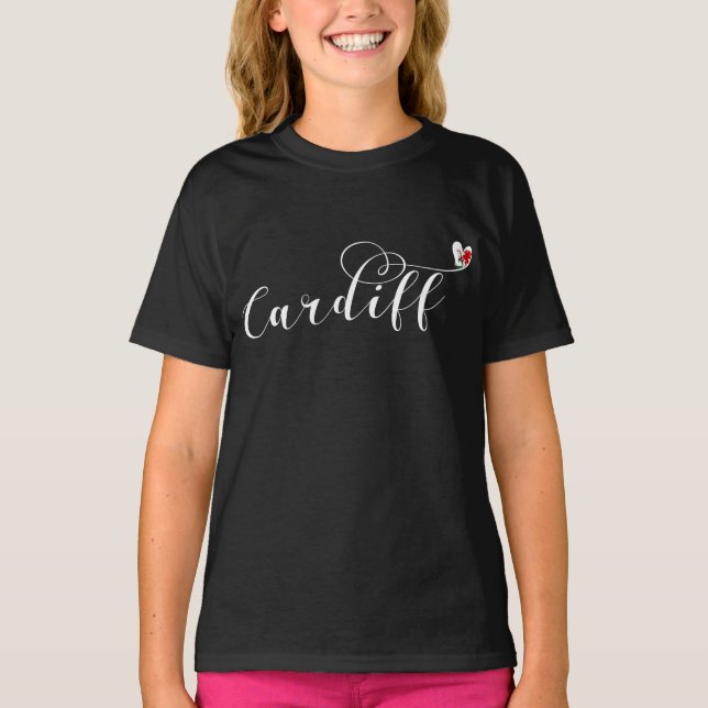 Drapeau Cardiff Coeur, Caerdydd, T-shirt Pays de G (Devant)