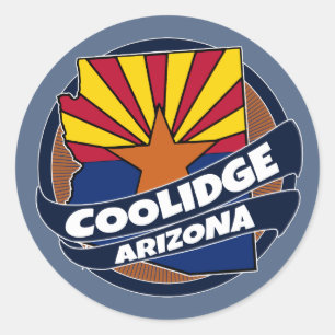 Drapeau Coolidge Arizona éclatant autocollants ron