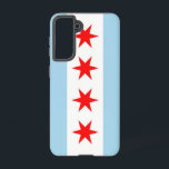 Drapeau Coque Samsung Galaxy S21 de Chicago, États<br><div class="desc">Transformez votre Samsung Galaxy S21 en symbole de la fierté de Chicago avec notre couverture téléphonique exclusive avec le drapeau de la ville! Réalisée avec précision, cette couverture affiche fièrement les éléments emblématiques du drapeau de Chicago. Quatre étoiles rouges représentant des événements historiques : Fort Dearborn, le Grand feu de...</div>