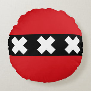 Drapeau d'Amsterdam, Pays-Bas Coussin rond