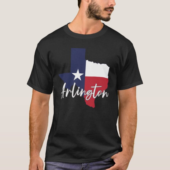 Drapeau de Arlington, Texas sur carte T-shirt noir (Devant)