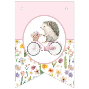 Drapeau de Baby shower de hérisson rose joli flora