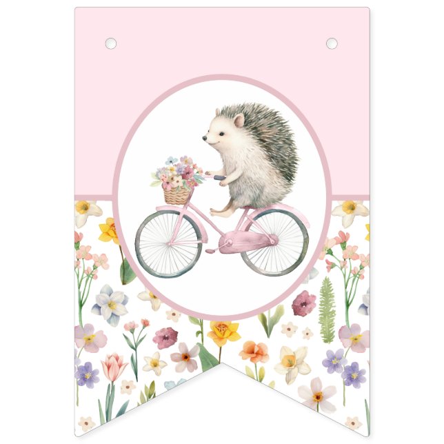 Drapeau de Baby shower de hérisson rose joli flora (Seizième drapeau)
