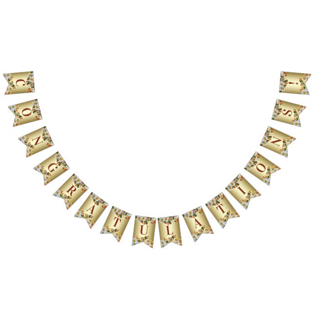 Drapeau de banderole floral Roses blanches Or (Tout)