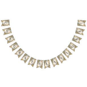 Drapeau de Bunage Ornate Floral Blanc